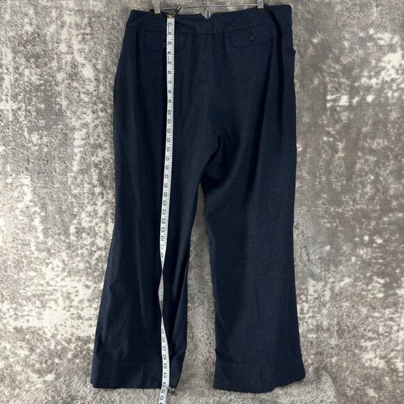J Jill Plus Size 18 Linen Stretch Flat Front Pin Stripe Straight Leg Pants Navy - Picture 2 of 11